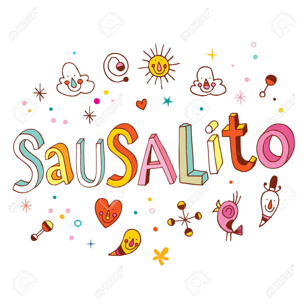 手レタリング サウサリート マリン郡 カリフォルニア州のサンフランシスコ湾岸地区の都市です のイラスト素材 ベクタ Image