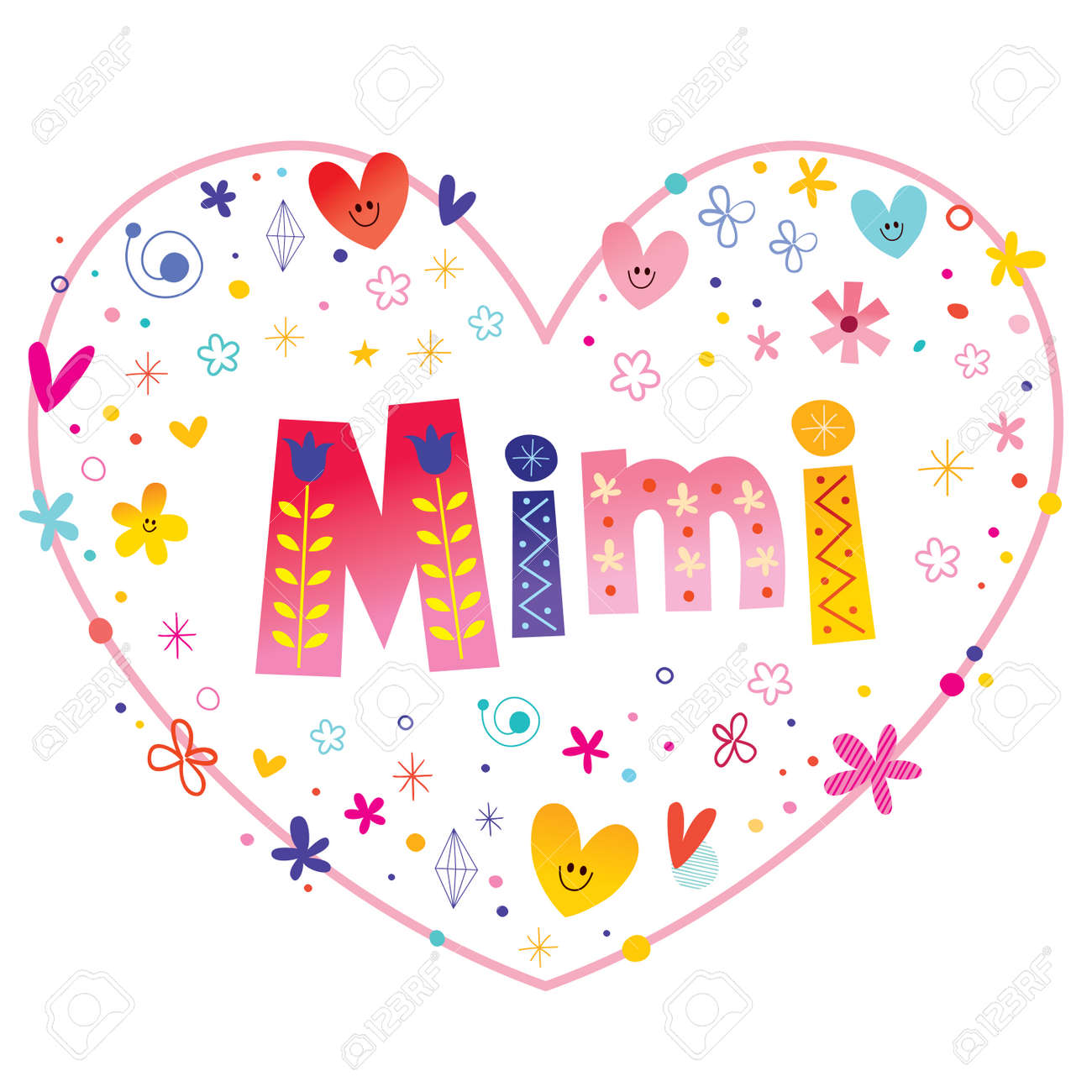 Mimi Girls Name Decorative Lettering Heart Shaped Love Design