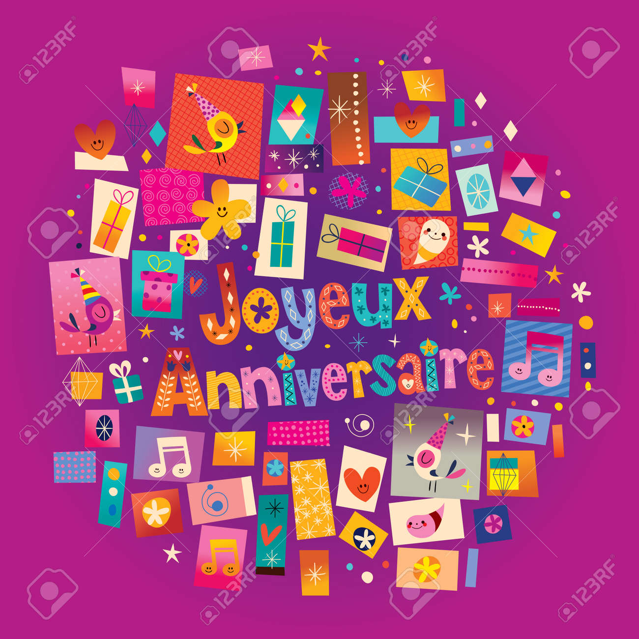 Joyeux Anniversaire Happy Birthday In French Greeting Card Royalty Free Cliparts Vectors And Stock Illustration Image