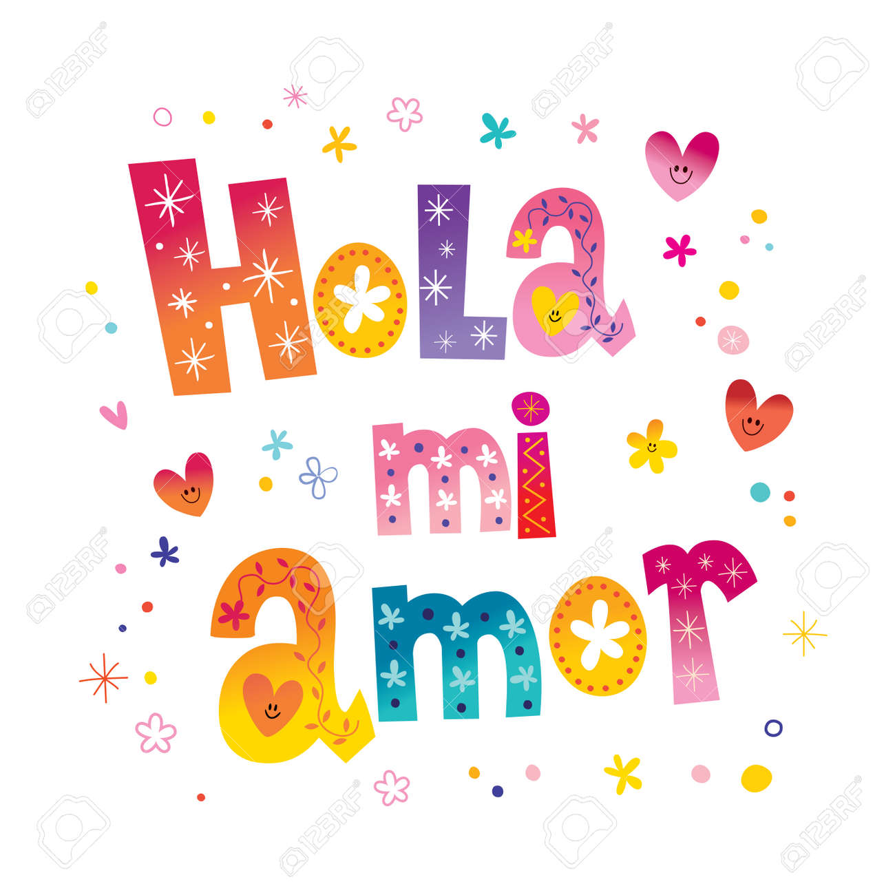 Hola Mi Amor Bonjour Mon Amour En Espagnol Lettrage Decoratif Romantique Clip Art Libres De Droits Svg Vecteurs Et Illustration Image