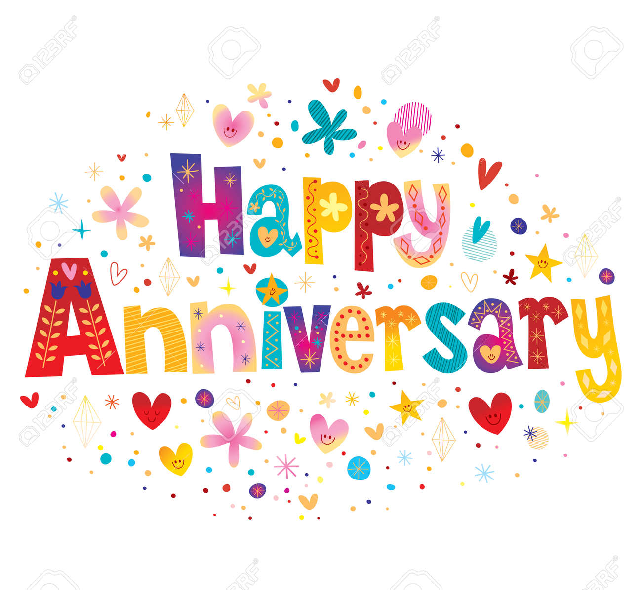 Happy Anniversary greeting card with decorative lettering text design - 134002650 Happy Anniversary greeting card with decorative lettering text design - 134002650