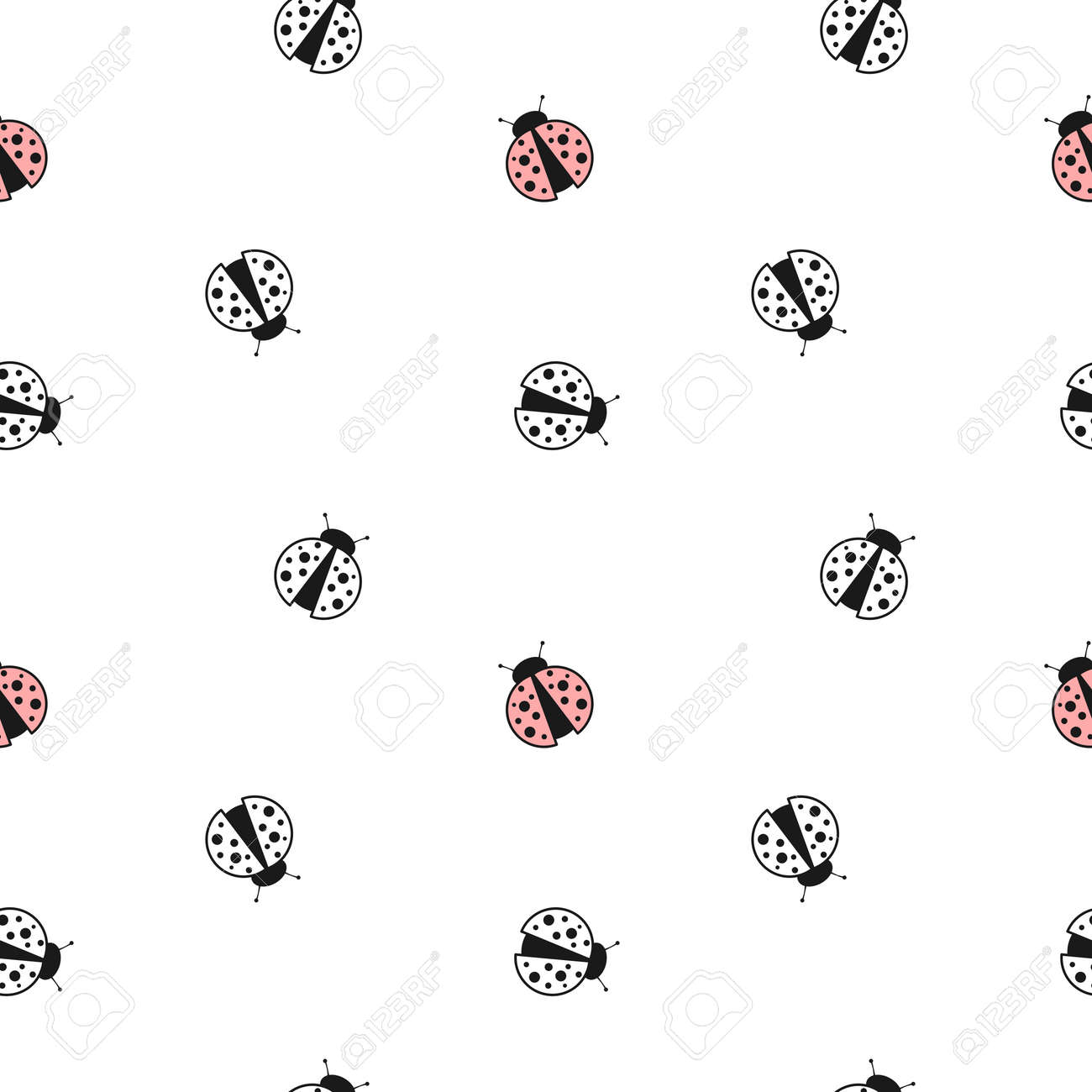 かわいい素敵なてんとう虫の黒の白と赤のシームレスなパターン背景ベクトル イラストのイラスト素材 ベクタ Image