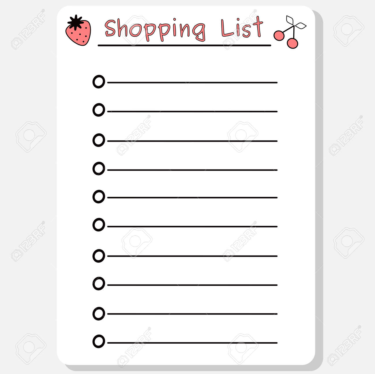 cute black white pink vector printable shopping list with strawberry printable shopping lists