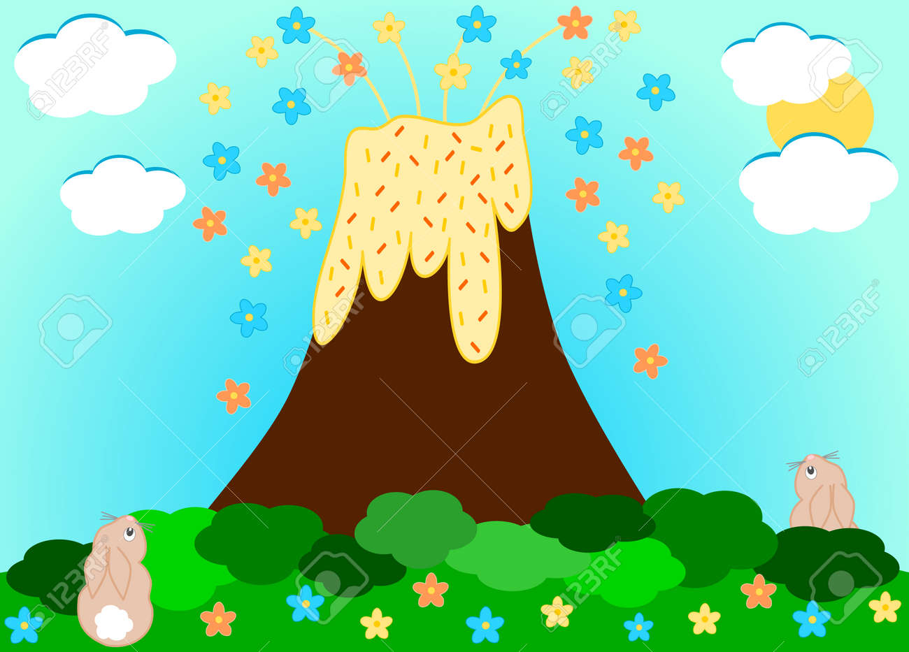 かわいい漫画イラストの花の火山噴火 の写真素材 画像素材 Image