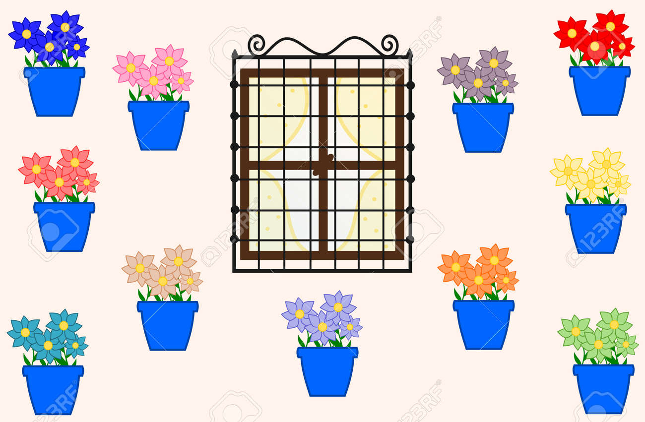コルドバやカラフルな花のイラストとポット の写真素材 画像素材 Image