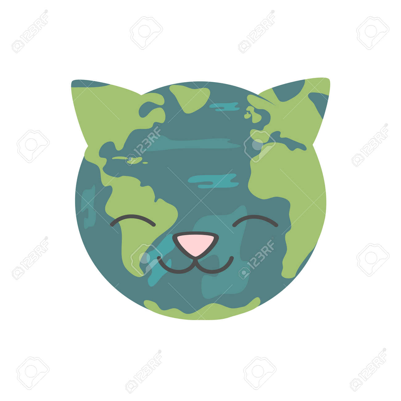 Cute Cartoon Cat Earth Planet Vector Illustration Royalty Free Cliparts Vectors And Stock Illustration Image