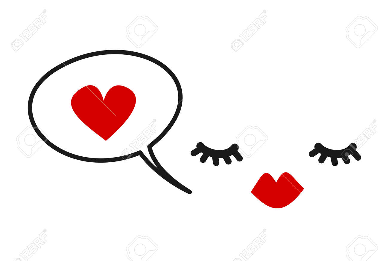 Hand Gezeichnete Vektor Susse Karte Mit Wimpern Rote Lippen Und Sprechblase Mit Herz Lizenzfrei Nutzbare Vektorgrafiken Clip Arts Illustrationen Image 74403343