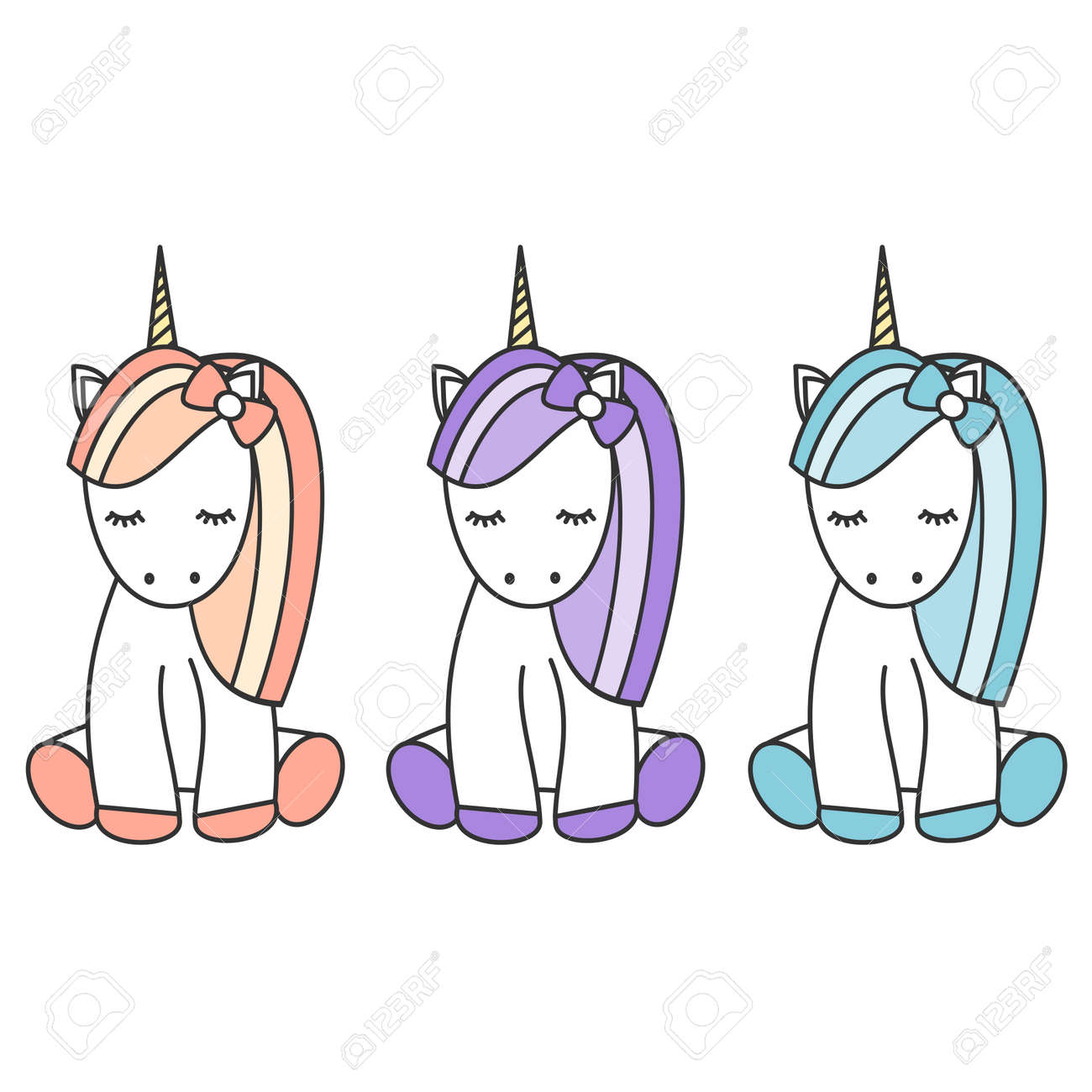 Ensemble De Licorne Coloré Vecteur Mignon Dessin Animé