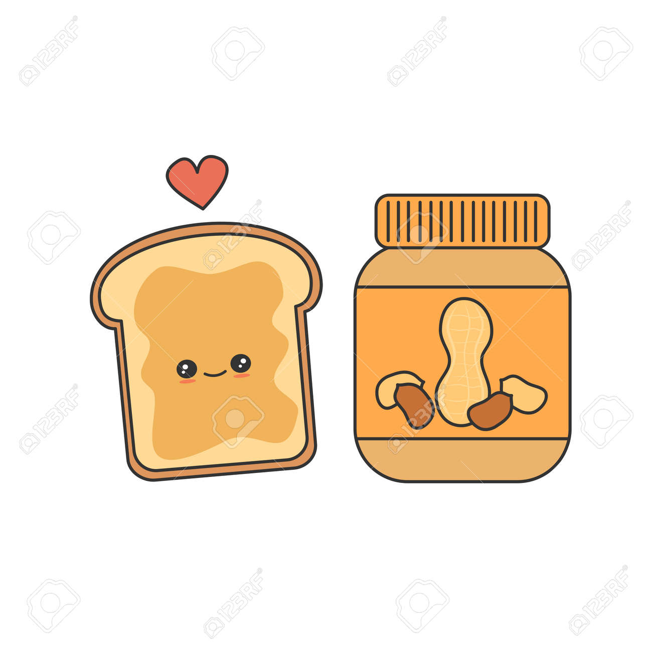 Cute Cartoon Peanut Butter And Bread Sandwich Vector Illustration