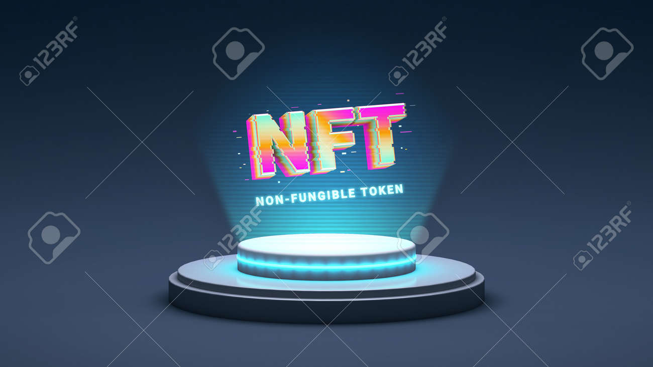 NFT Non Fungible Token, Crypto Art In 3D Rendering Illustration. Platform  Showing NFT Crypto Art Hologram. Virtual Art And Galleries Using Blockchain  Technology Concept Stock Photo, Picture and Royalty Free Image. Image