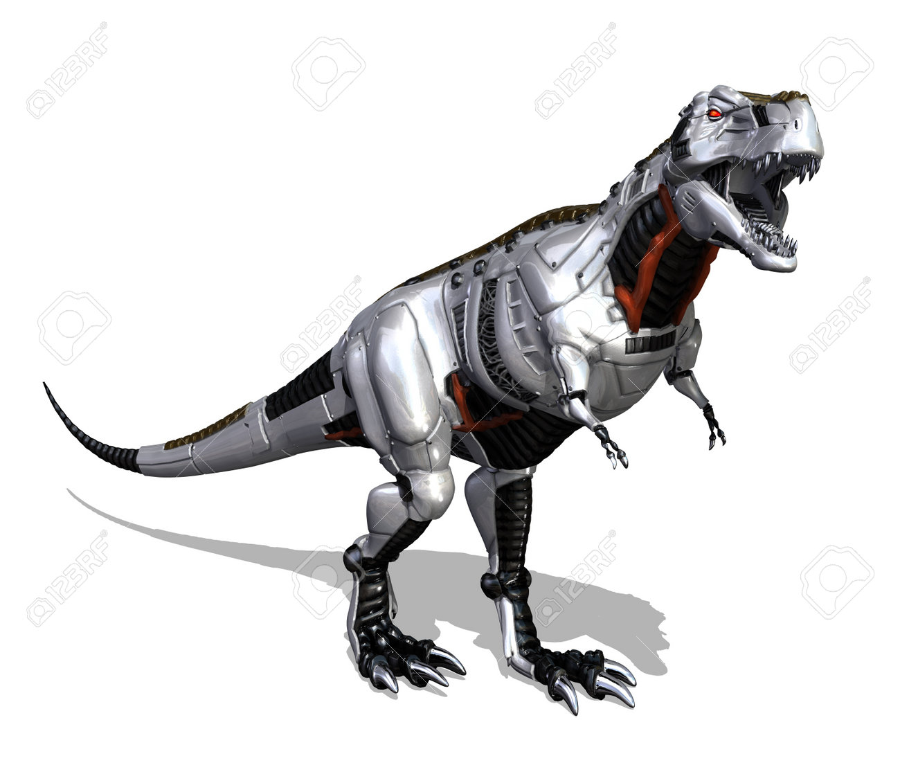 black and white robot dinosaur
