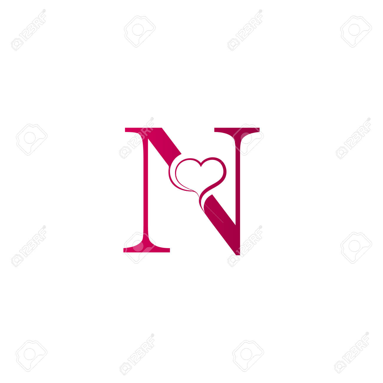 N Letter Logo With Heart Icon, Valentines Day Concept Royalty Free ...