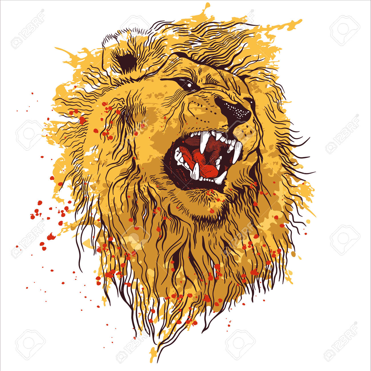 Pencil Drawing Of The Head Of A Roaring Lion In A Minimalist Style,  Suitable For Tattoo, Interior Decoration, Paintings, Print On Textiles And  T-shirts. Lion Roar. Royalty Free SVG, Cliparts, Vectors, and, image size:1300x1300