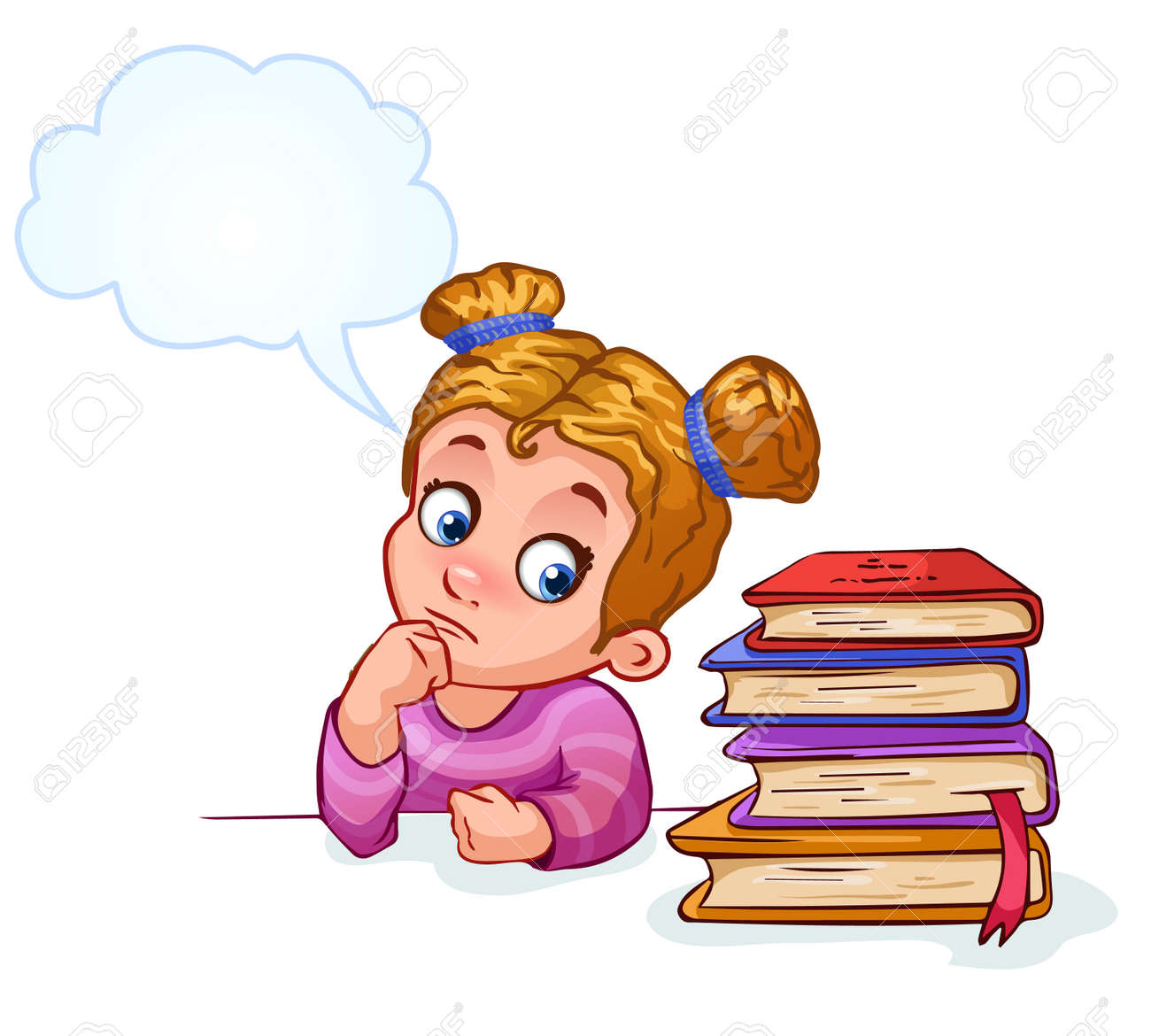 girl does not want to learn and thinks about fun cartoon characters learn animated