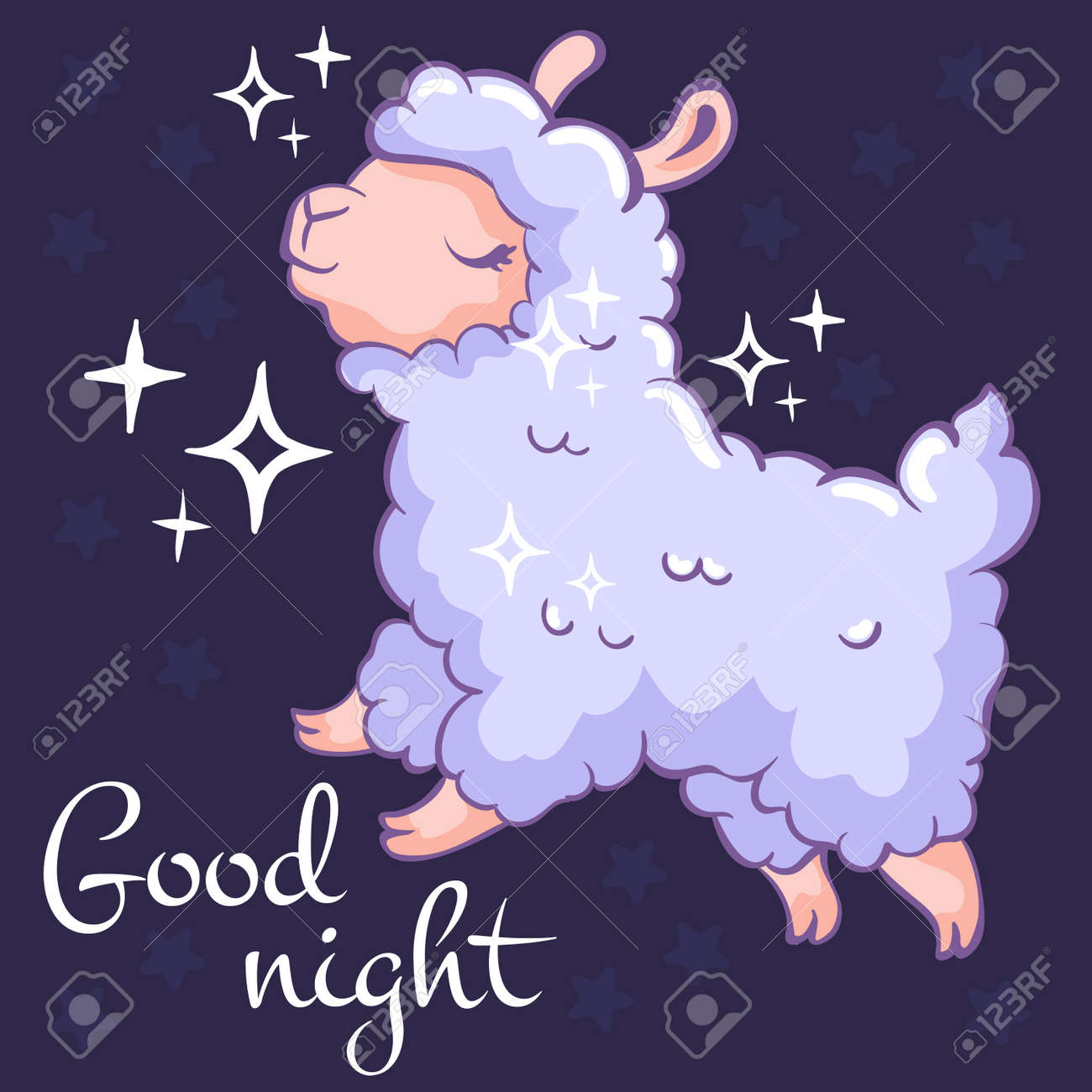 Cute Card With A Flying Sheep On Dark Background. Good Night. Can ...