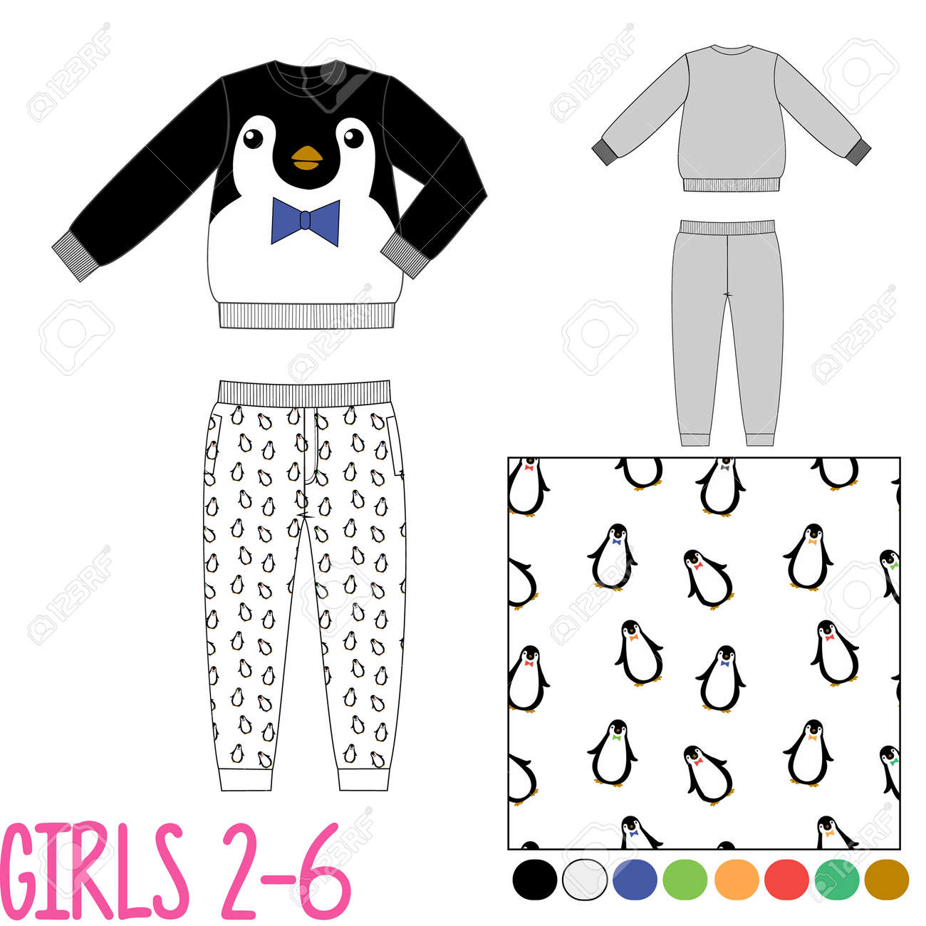 かわいいペンギンがプリントのアートワークと子供パジャマ のイラスト素材 ベクタ Image