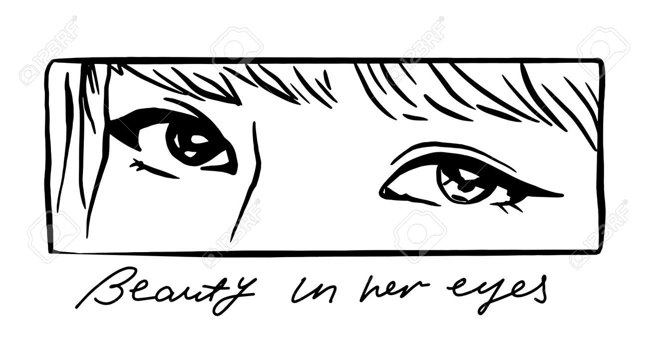 Vector illustration of young girl eyes with slogan in anime style. Asian woman. Perfect for t shirt print, poster - 154727944 Vector illustration of young girl eyes with slogan in anime style. Asian woman. Perfect for t shirt print, poster - 154727944