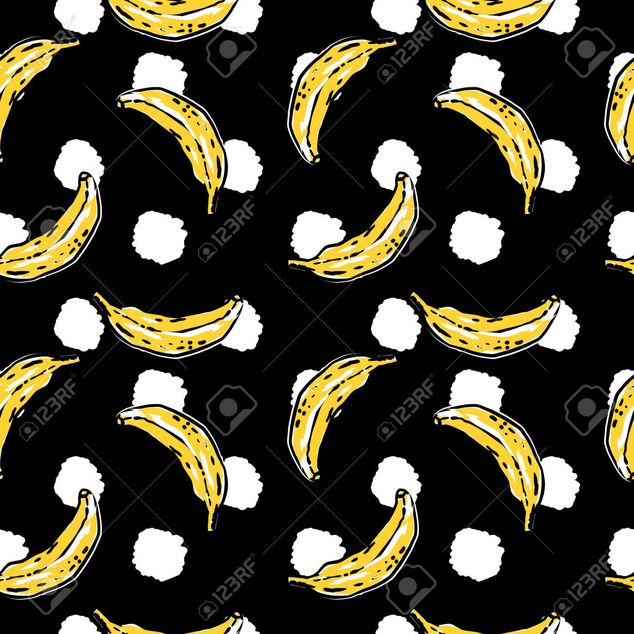 Vector graphic bananaspattern on black and white dots on black background. Perfect for textile, cover, wrapping - 154727960 Vector graphic bananaspattern on black and white dots on black background. Perfect for textile, cover, wrapping - 154727960