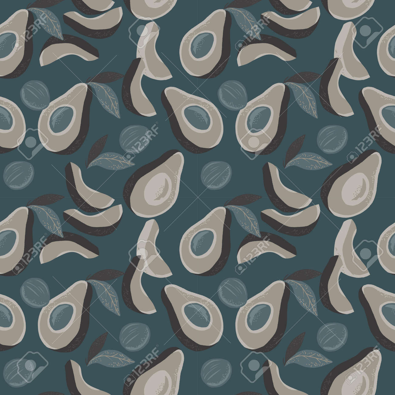 Avocado wallpaper on green background. Pattern with avocado slices and leaves. Print for textile. - 154728196 Avocado wallpaper on green background. Pattern with avocado slices and leaves. Print for textile. - 154728196