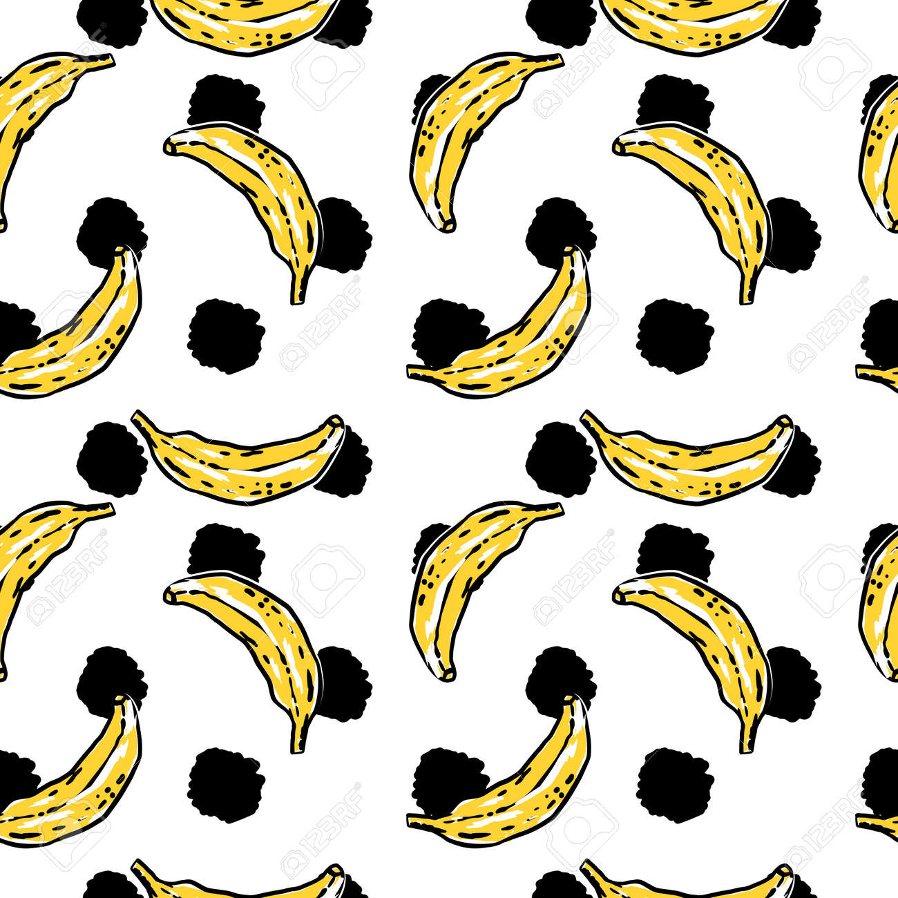 Vector graphic bananaspattern on black and white dots on black background. Perfect for textile, cover, wrapping - 154728216 Vector graphic bananaspattern on black and white dots on black background. Perfect for textile, cover, wrapping - 154728216