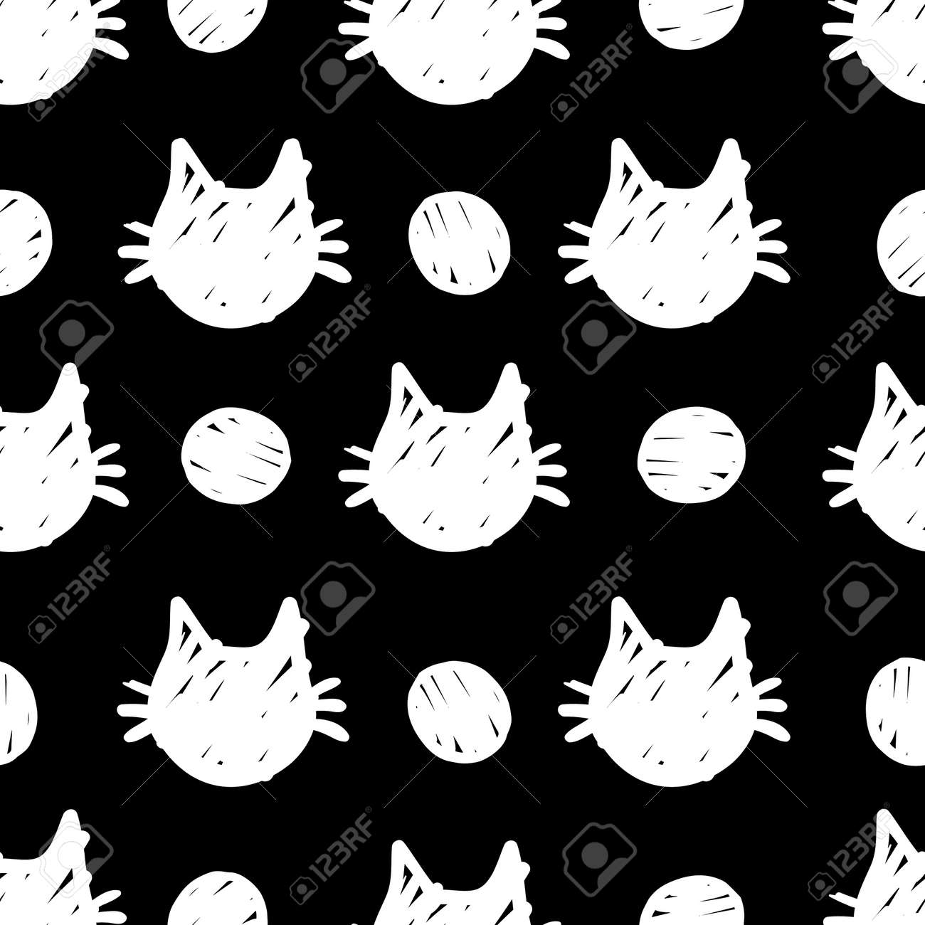 cat vector seamless Pattern isolated on white and black dots background.Wallpaper background with cartoon kitty muzzles. Pattern for textile, wrapping and etc. - 154728231 cat vector seamless Pattern isolated on white and black dots background.Wallpaper background with cartoon kitty muzzles. Pattern for textile, wrapping and etc. - 154728231