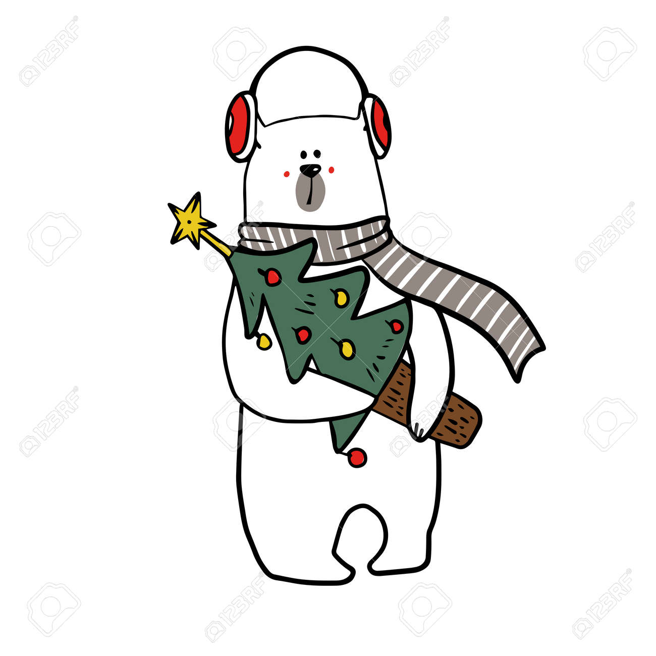 cute funy white bear in christmas outfit with christmas candy. - 158515783 cute funy white bear in christmas outfit with christmas candy. - 158515783