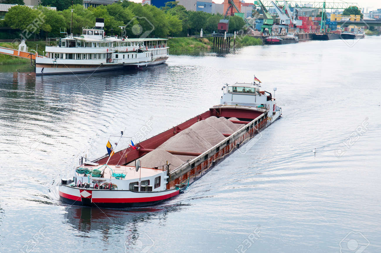 Barge And Boat On The River Stock Photo 
