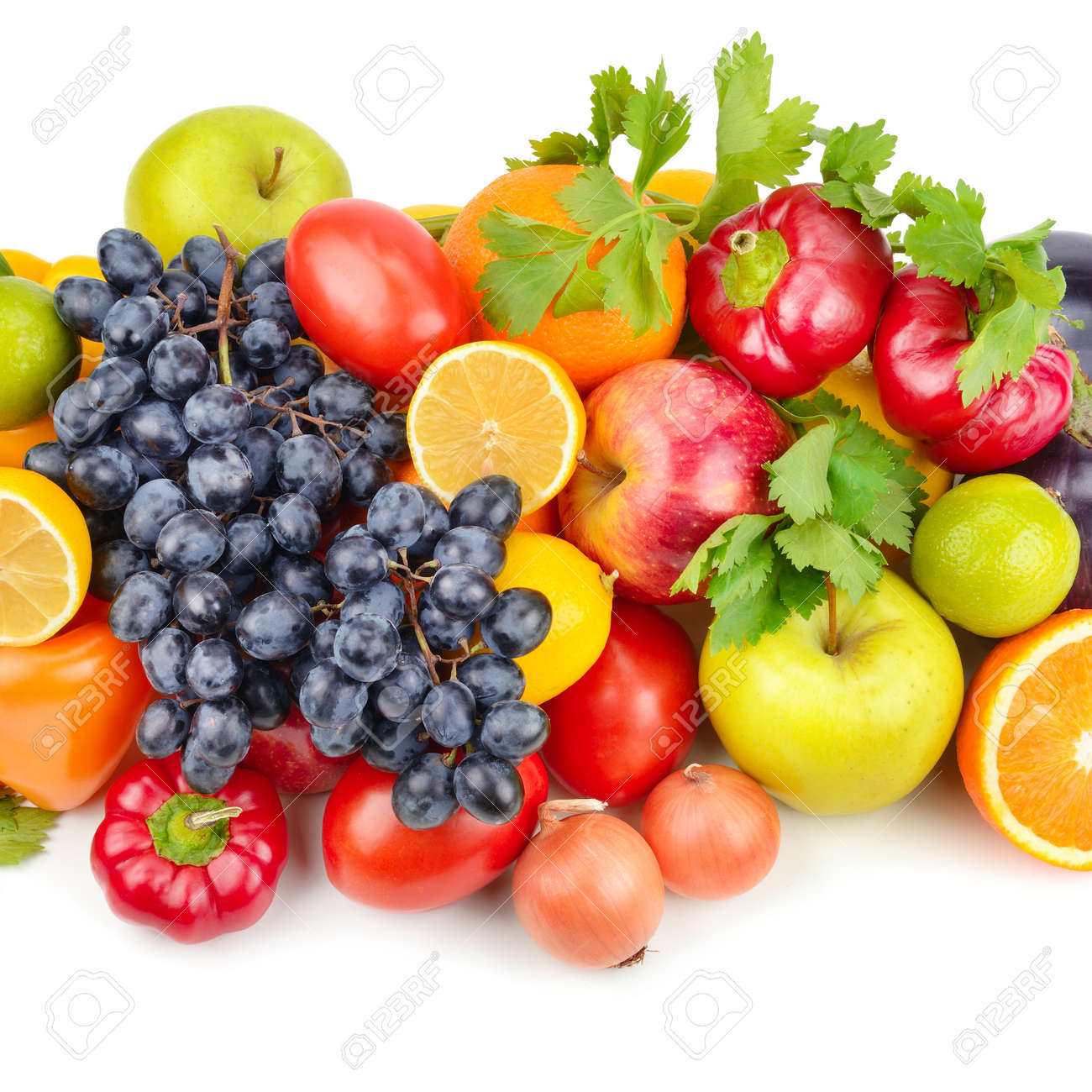 Assortment of fruits and vegetables isolated on white background. - 146759148 Assortment of fruits and vegetables isolated on white background. - 146759148