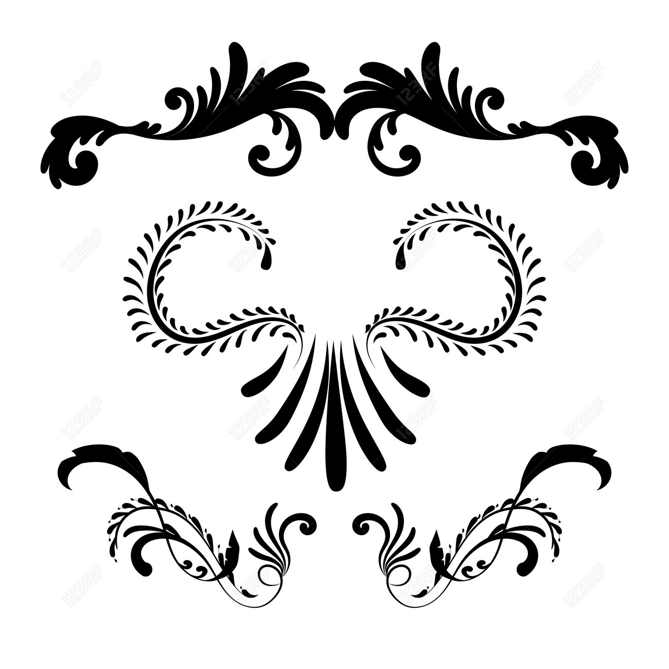 set of header frames with retro floral elements for monogram floral header design