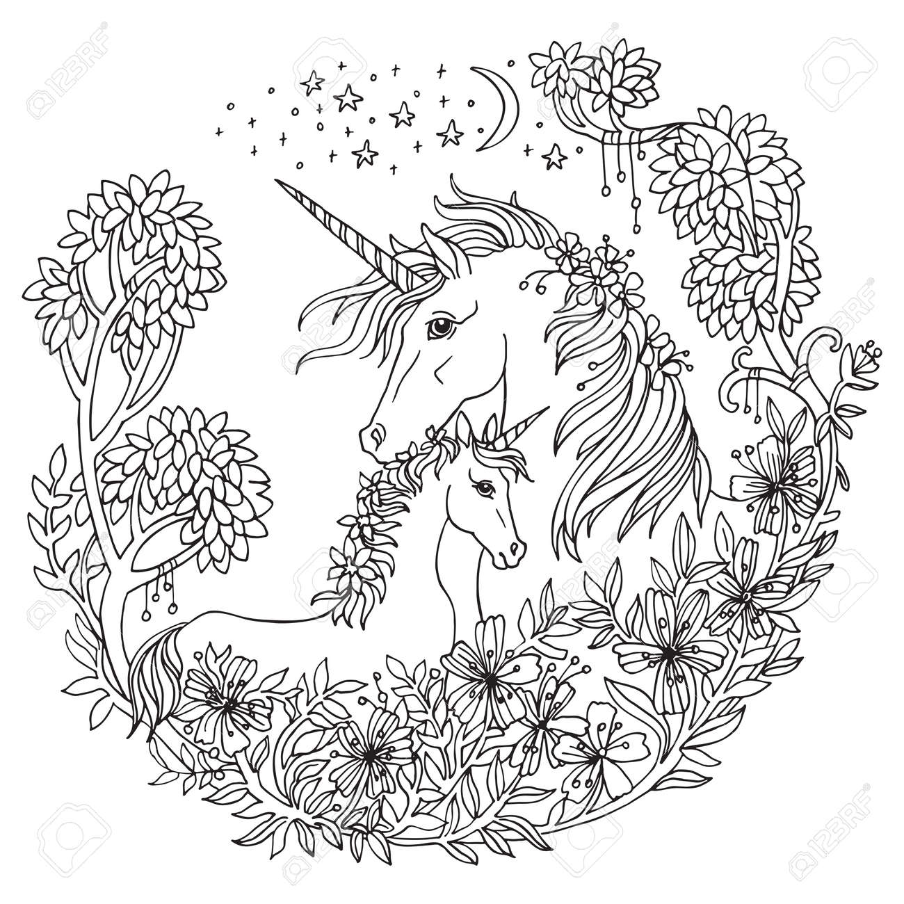 Magical unicorn colouring pages
