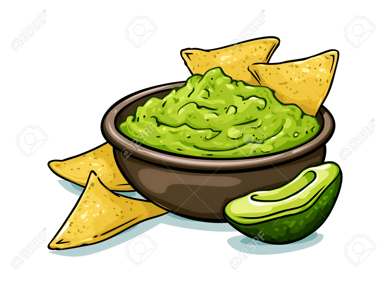 Guacamole And Chips Cartoon Illustration On White. Sketch Of Creamy  Guacamole With Crispy Tortilla Chips. Cartoon Guacamole Dip With Nachos And  Avocado Stock Photo, Picture and Royalty Free Image. Image 224042692., image size:1300x979