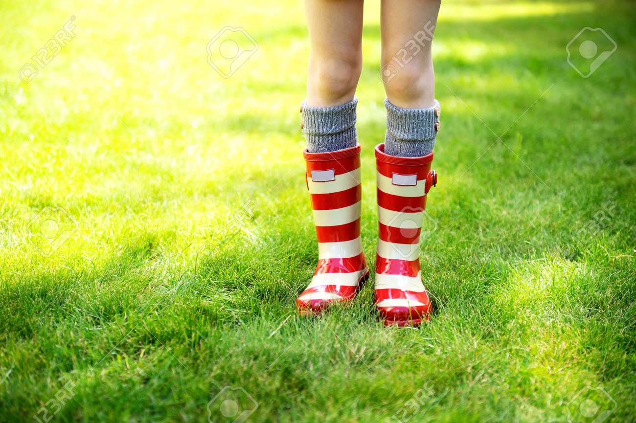 striped rain boots