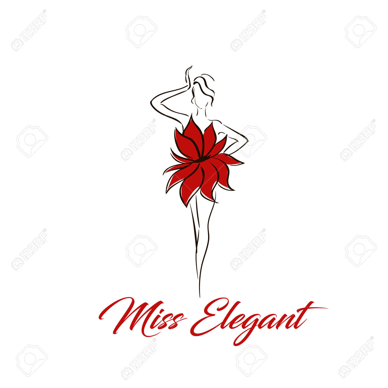 Lady Figure In Flower Dress Logo Illustration Royalty Free