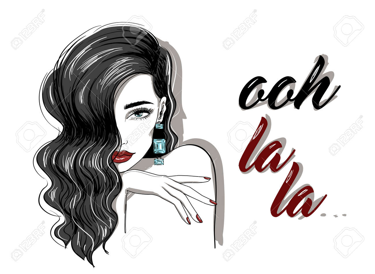 brunette woman with diamond earring holliwood waves - 153243392 brunette woman with diamond earring holliwood waves - 153243392