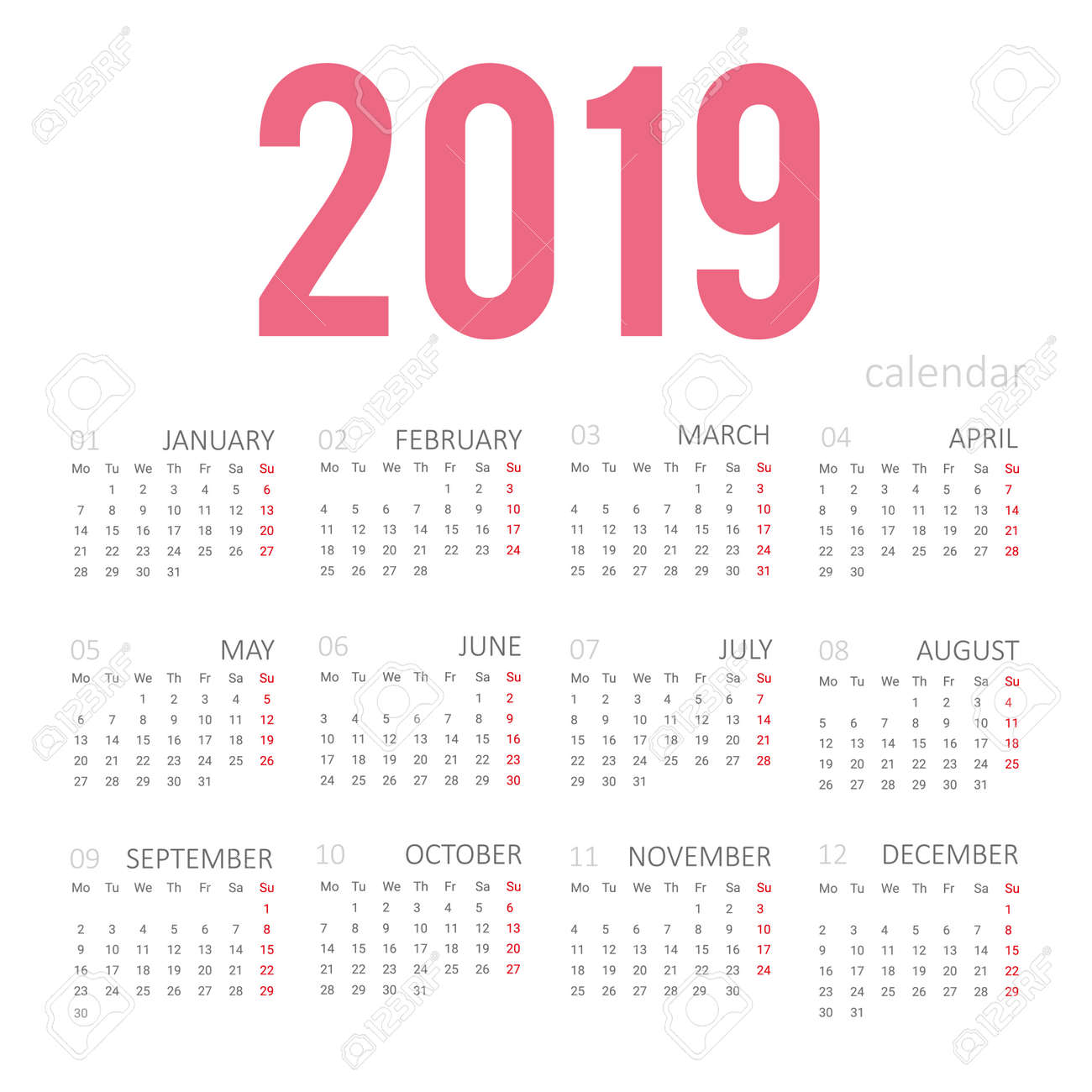 Simple Concept Of Calendar For 2019 New Year Months Are Taken Royalty Free Cliparts Vectors And Stock Illustration Image 112232403