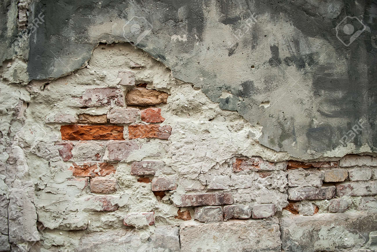 古いひびの入ったコンクリート ヴィンテージ レンガの壁の背景 の写真素材 画像素材 Image