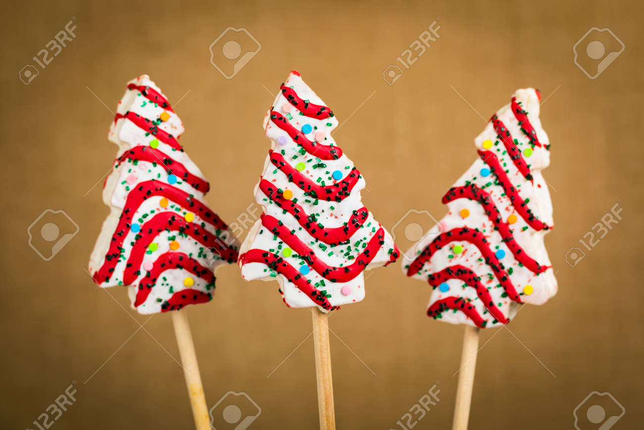 Christmas Background With Christmas Tree Cakes Pops On Stick Stock Photo Picture And Royalty Free Image Image 113744480