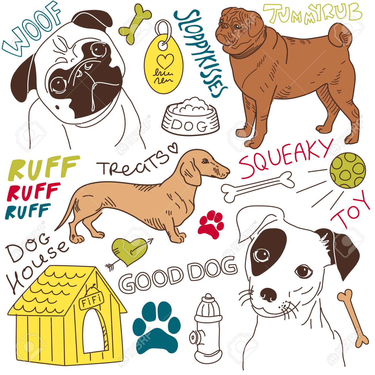 犬が大好き ベクトル落書きセットのイラスト素材 ベクタ Image