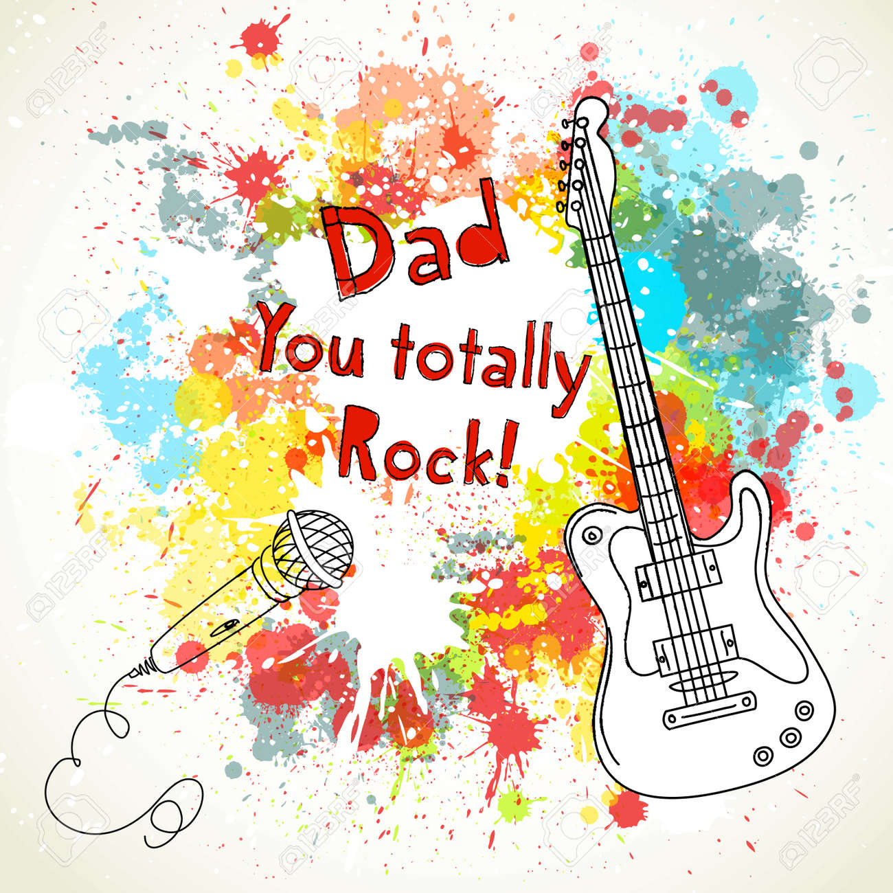 happy fathers day card with guitar and microphone father day card
