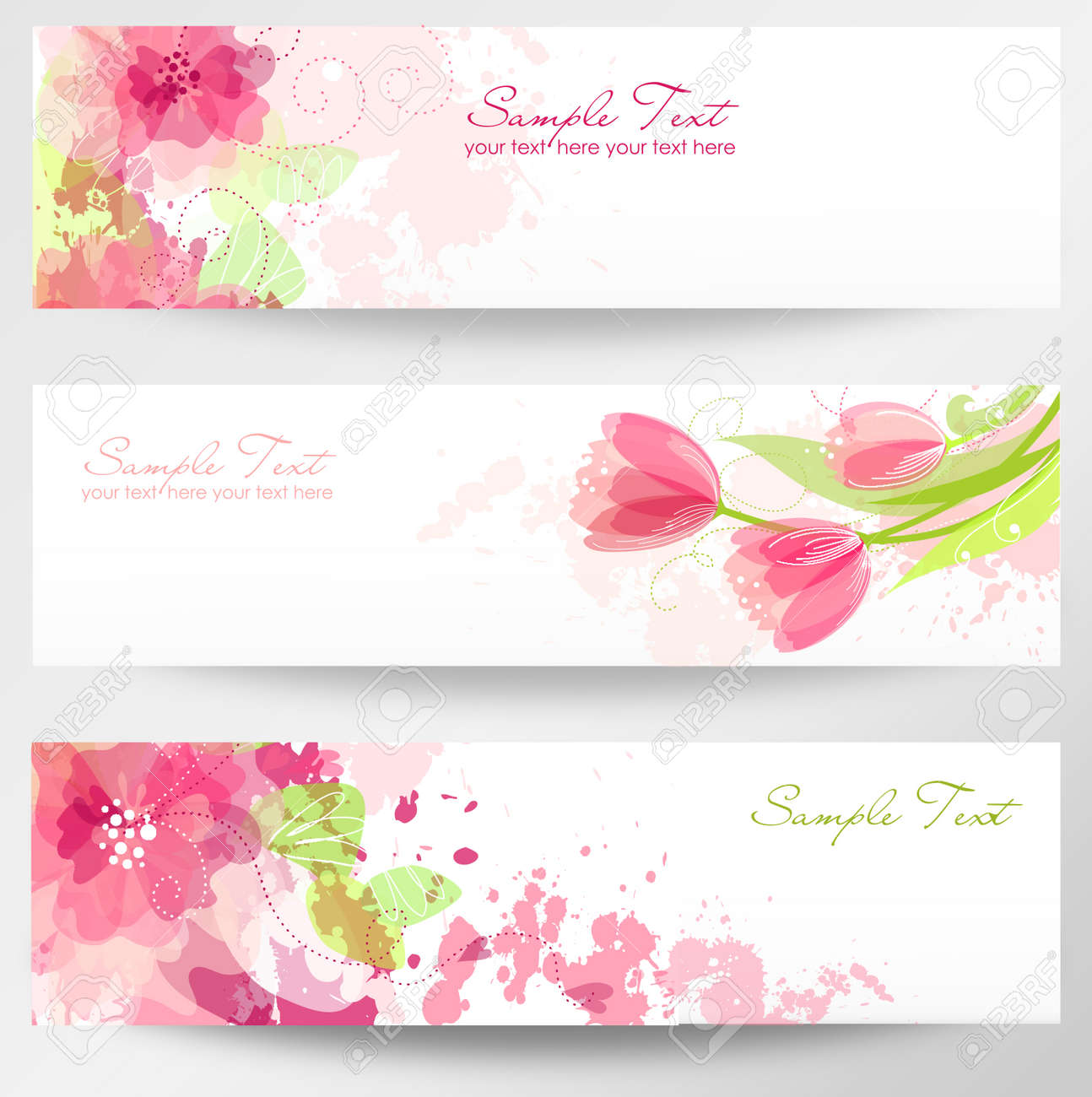 set of three banners beautiful floral headers royalty free cliparts floral headers