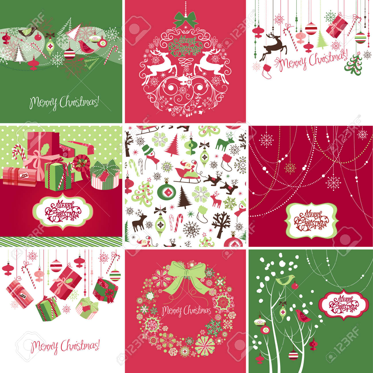 set of pink red and green christmas cards templates christmas postcards templates free