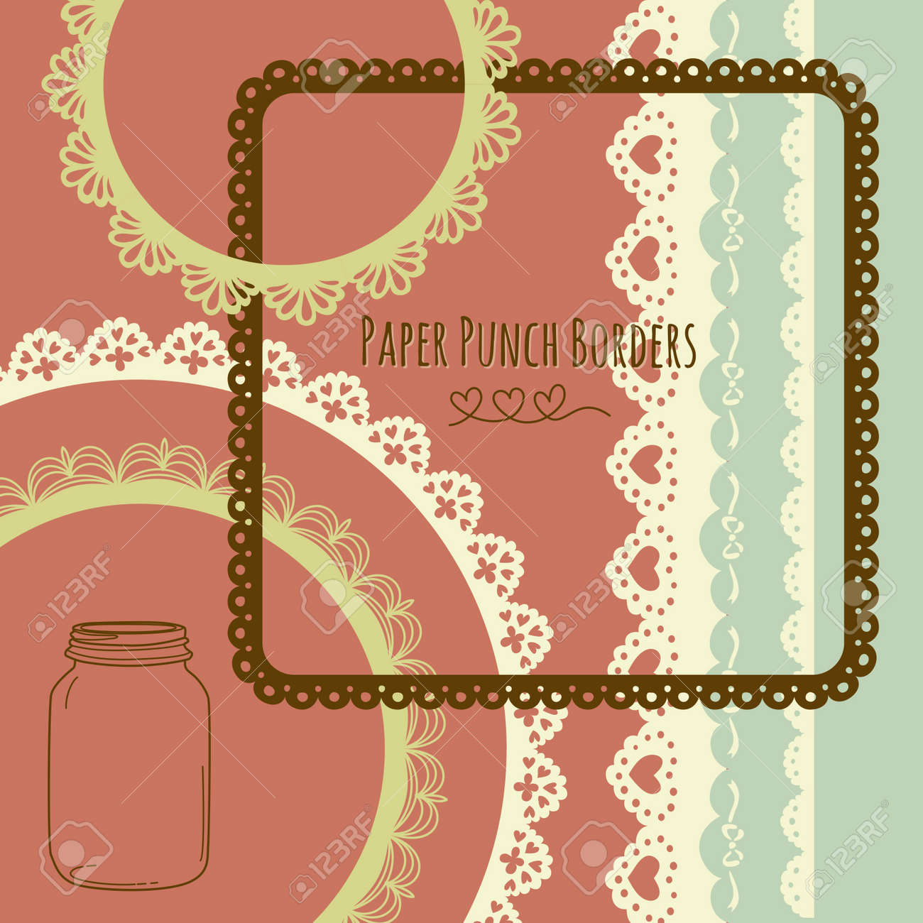 手描きレース ペーパー パンチ ボーダーとフレームのセット のイラスト素材 ベクタ Image
