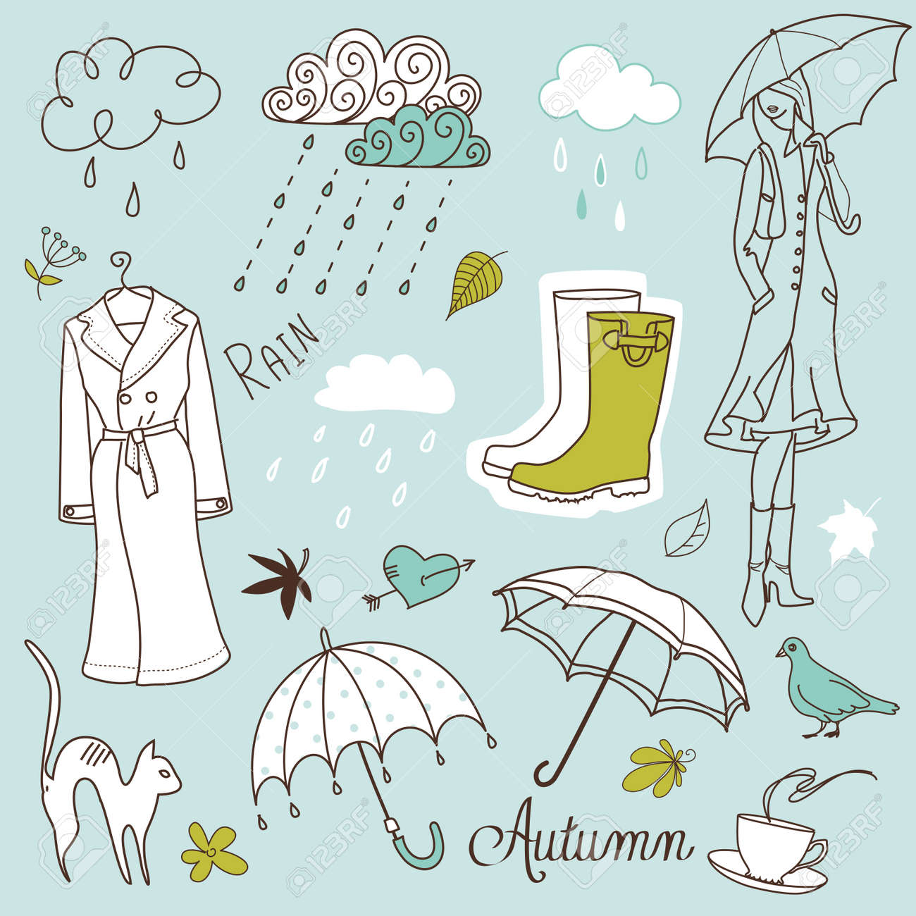 雨の秋の日のいたずら書きのイラスト素材 ベクタ Image