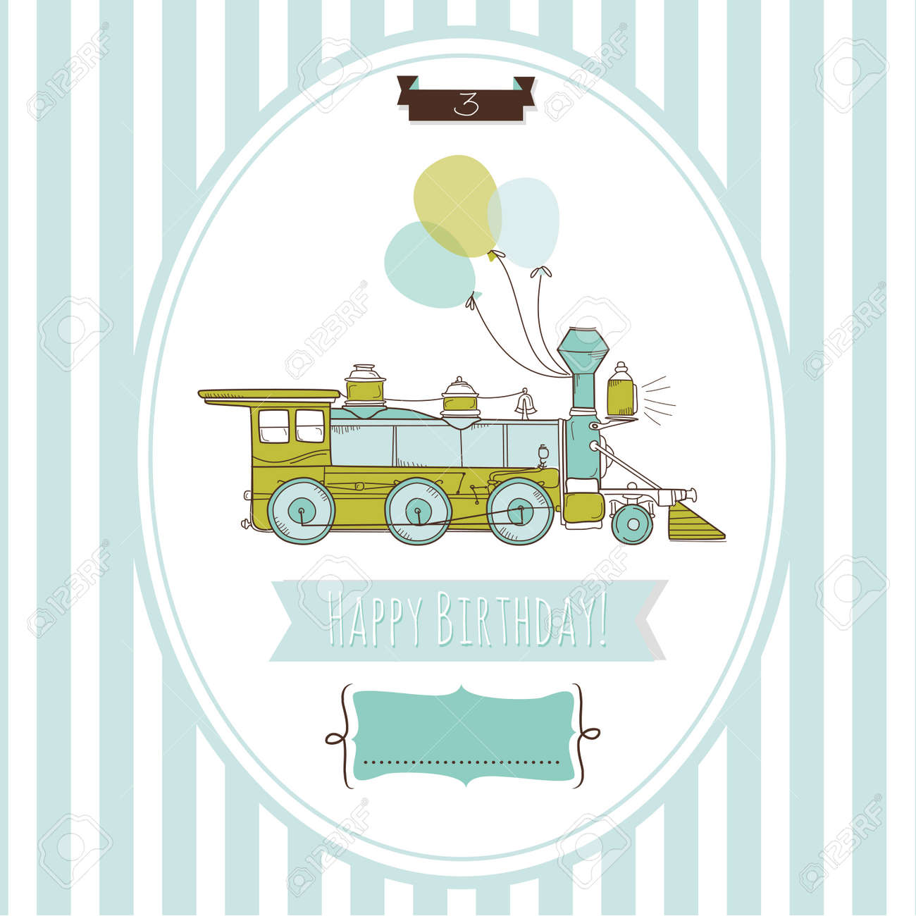 cute blue and green train birthday card royalty free cliparts