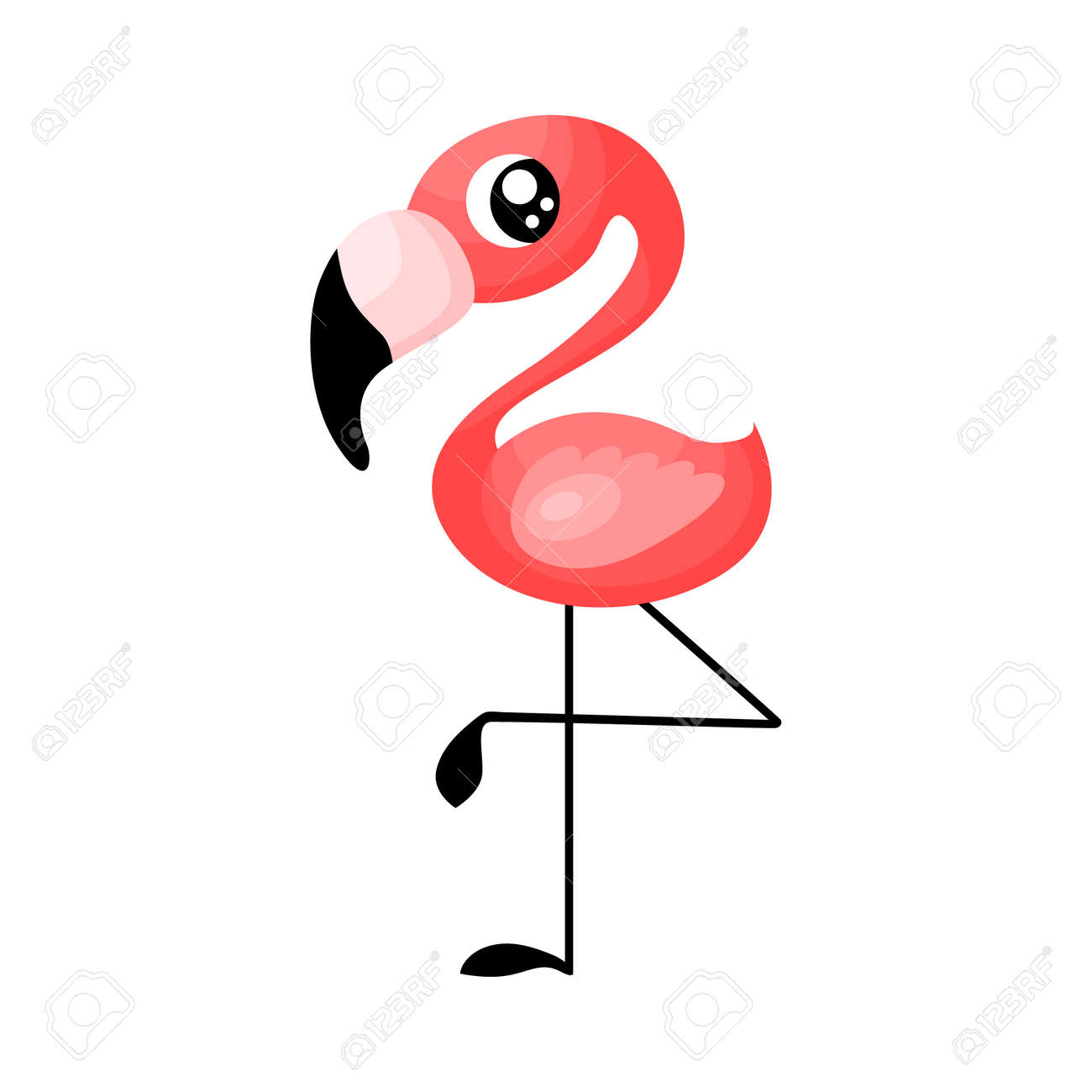 Cute Cartoon Flamingo With Big Eyes. Exotic Bird Isolated On White  Background. Flat Vector Illustration. Royalty Free SVG, Cliparts, Vectors,  and Stock Illustration. Image 133243926., image size:1300x1300