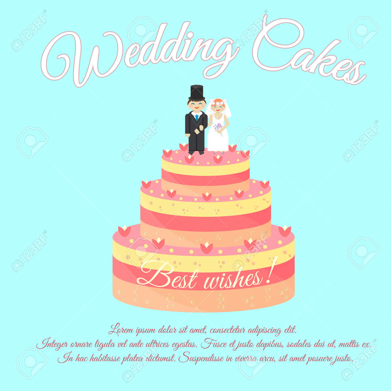 ウェディング ケーキ 頑張ってください ウエディング ケーキに新郎新婦の人形 のイラスト素材 ベクタ Image