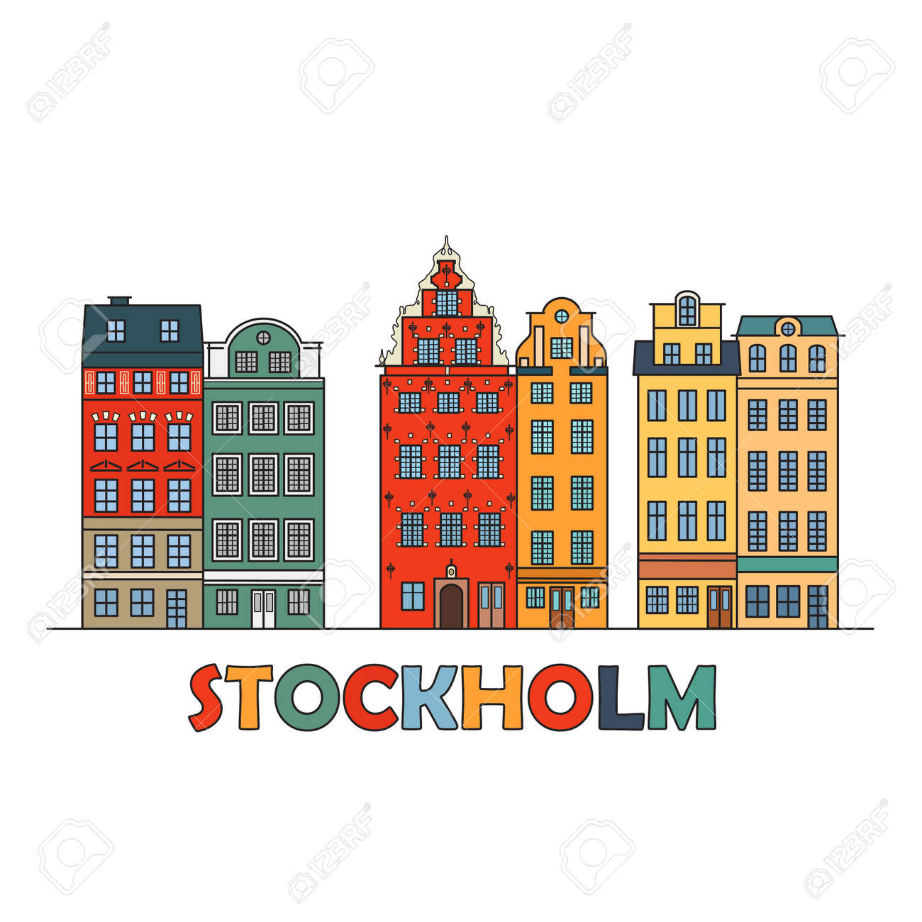 Old town of stockholm sweden travel landmark color icon with