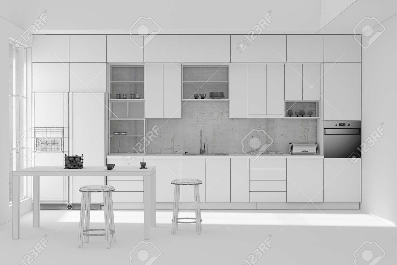 Kitchen Interior Grid 3d Rendering Stock Photo Picture And Royalty Free Image Image 146132207