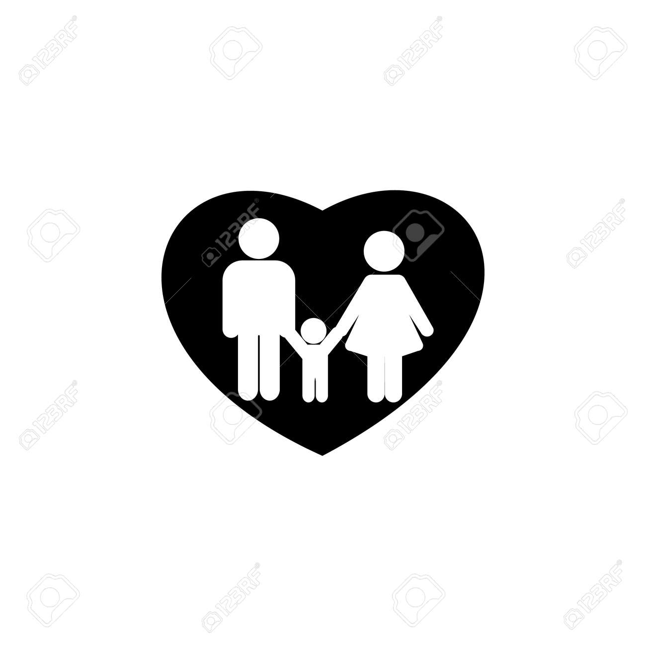 家族の愛のアイコン 心のアイコンで母 父と子供 シンプルな黒の家族のアイコン 白い背景にweb要素 家族デザインアイコンとして使用することができますのイラスト素材 ベクタ Image