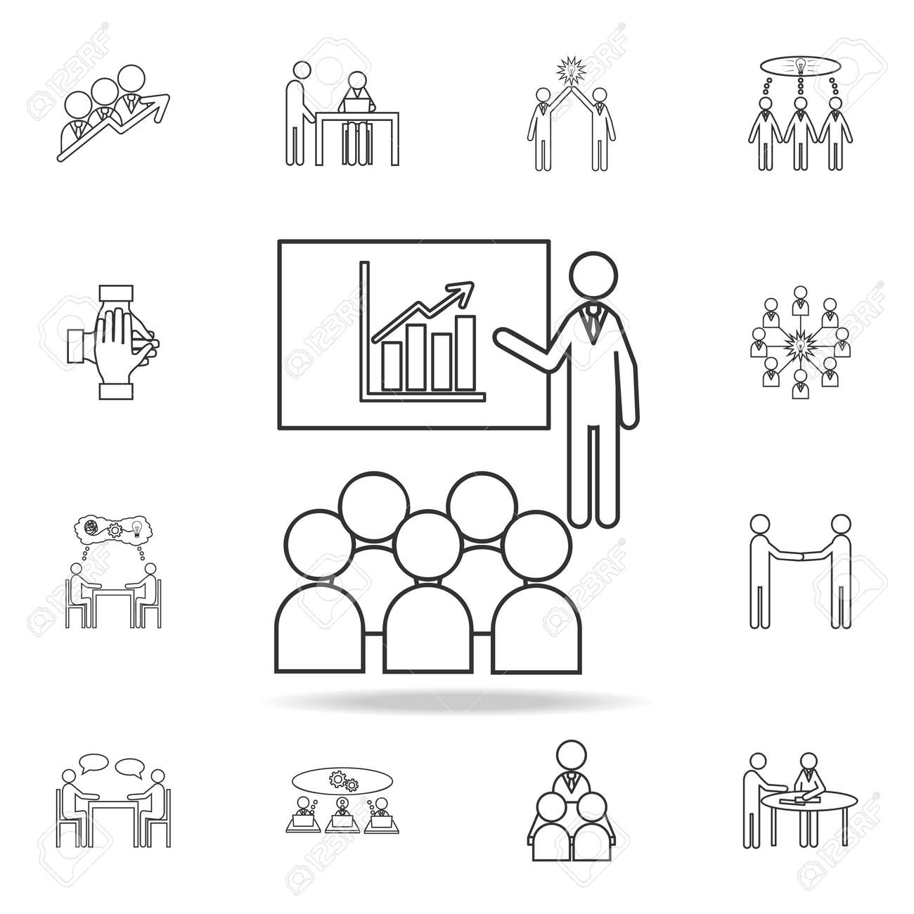 training or presentation line icon detailed set of team work training presentation outline